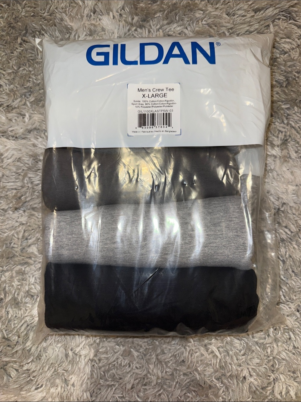 Gildan 3-Pack Men's Crew Tees - Black, Charcoal, Heather Gray